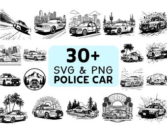 Police Car Silhouette SVG PNG Bundle, Law Enforcement Clipart