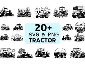 Pacote de Silhuetas de Tratores em SVG e PNG, Clipart de Veículos Agrícolas, Arquivos de Corte para Cricut