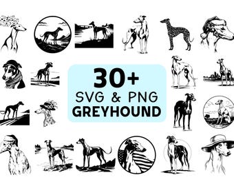 Greyhound Silhouette SVG PNG Bundle, Dog Lover Clipart, Racing Dog Cut Files, Pet Vector for Cricut
