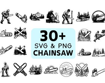 Chainsaw SVG PNG Bundle, Lumberjack Tool Clipart, Cricut Cut Files