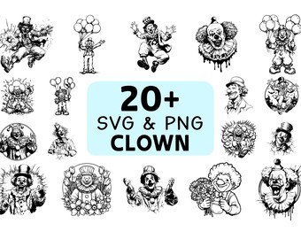 Clown SVG PNG Bundle, Circus Joker Clipart, Cricut Cut Files