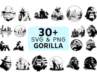 Gorilla Silhouette SVG PNG Bundle, Wild Animal Clipart Vector, Cricut Cut Files Jungle Design