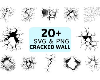 Cracked Wall SVG PNG Bundle, Broken Concrete Texture Clipart