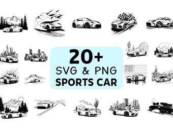 Pacote de Silhuetas de Carros Esportivos em SVG e PNG, Clipart de Supercarros, Arquivo de Corte para Cricut