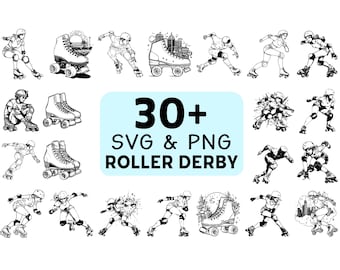 Roller Derby Silhouette SVG PNG Bundle, Sports Clipart