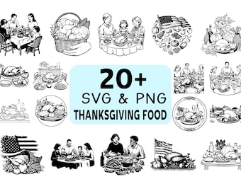 Thanksgiving Food SVG PNG Bundle, Holiday Dinner Clipart, Cricut Cut Files