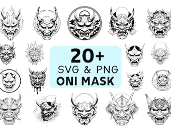 Oni Mask SVG PNG Bundle, Japanese Demon Clipart, Cricut Cut Files