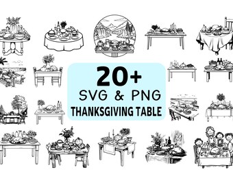 Thanksgiving Table SVG PNG Bundle, Autumn Dinner Table Clipart