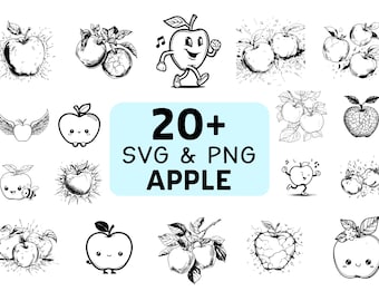 Apple SVG PNG Bundle, Fruit Apple Silhouette, Cricut Cut Files