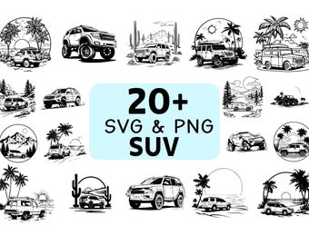 Pacote de imagens SVG e PNG de SUVs, Clipart de Veículos Utilitários Esportivos, Silhueta de Carro em Vetor