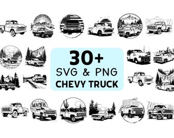 Chevy Truck Silhouette SVG PNG Bundle, Klassische Abholung Clipart, Vintage Auto Schnittdateien, Automobil