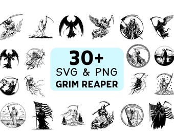 Grim Reaper SVG PNG Bundle, Gothic Clipart, Cricut Cut File