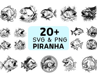 Piranha SVG PNG Bundle, Fierce Fish Clipart, Cricut Cut Files