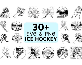 Ice Hockey Silhouette SVG PNG Bundle, Player Clipart, Sports Cut Files, Hockey Stick Vector