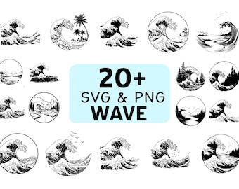 Pacote de Silhuetas de Ondas do Oceano em SVG e PNG, Clipart de Água do Mar, Arquivos de Corte para Cricut