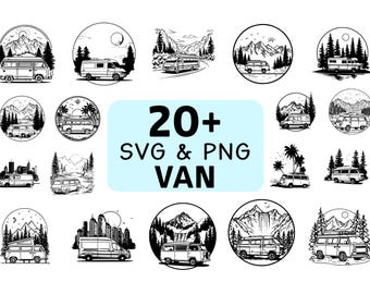 Van Silhouette SVG PNG Bundle, Camper Travel Vehicle Clipart, Cricut Cut Files