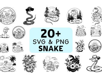 Pacote de Silhuetas de Cobras em SVG e PNG, Clipart de Répteis em Vetor, Arquivo de Corte para Cricut