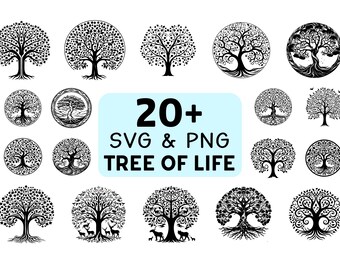 Pacote de Silhuetas da Árvore da Vida em SVG e PNG, Clipart Espiritual da Natureza, Arquivos de Corte para Cricut