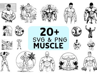 Pacote de imagens SVG e PNG de músculos, clipart de força e fitness, arquivos de corte para Cricut