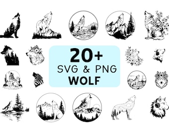 Pacote de arquivos SVG e PNG de lobo, silhueta de lobo uivando, arquivos de corte para Cricut