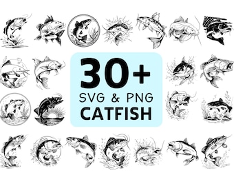 Catfish SVG PNG Bundle, Whiskered Fish Clipart, Cricut Cut Files