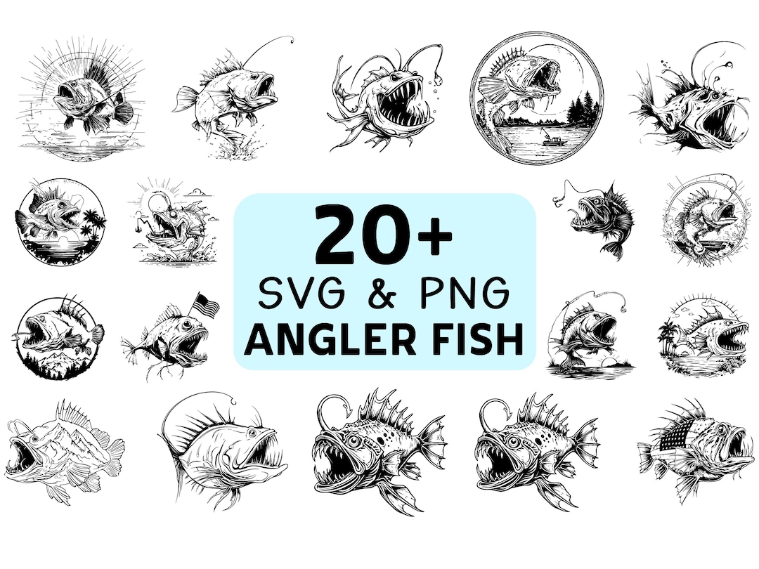 Angler Fish SVG PNG Bundle, Deep Sea Creature Clipart, Cricut Cut Files ...