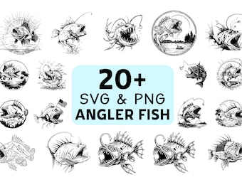 Angler Fish SVG PNG Bundle, Deep Sea Creature Clipart, Cricut Cut Files