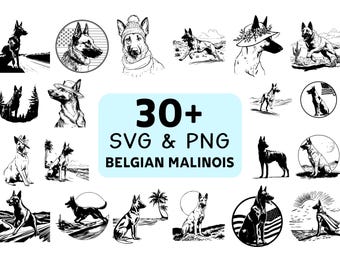 Belgian Malinois Silhouette SVG PNG Bundle, K9 Dog Clipart, Police Dog Cut Files, Pet Vector