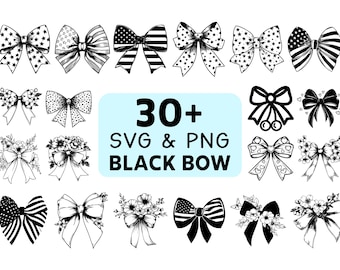 Black Bow SVG PNG Bundle, Bow Silhouette Clipart