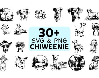 Chiweenie Silhouette SVG PNG Bundle, Cute Dog Clipart, Puppy Lover Cut Files, Pet Vector for Cricut