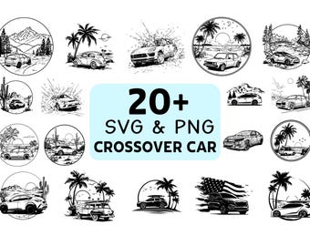 Pacote de imagens SVG e PNG de carros crossover, clipart de SUVs e crossovers, silhueta de veículos