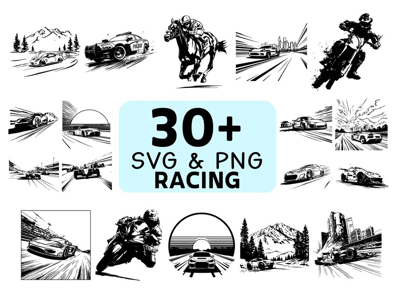 Racing Silhouette SVG PNG Bundle, Race Car Clipart, Speed Sport Cut ...
