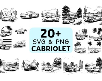 Pacote de arquivos SVG e PNG de carros conversíveis, silhueta de carro conversível, arquivos de corte para Cricut