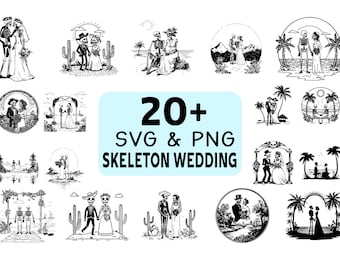 Skeleton Wedding SVG PNG Bundle, Gothic Bride Groom Clipart, Cricut Cut File