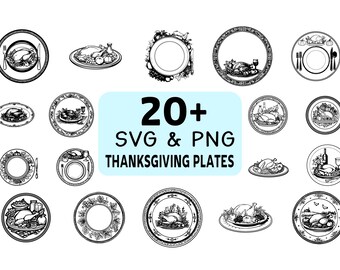Thanksgiving Plates SVG PNG Bundle, Autumn Dinnerware Clipart, Cricut Cut File