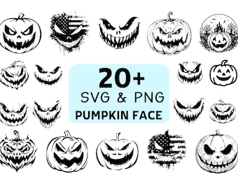 Pumpkin Face SVG PNG Bundle, Jack O Lantern Clipart, Cricut Cut Files