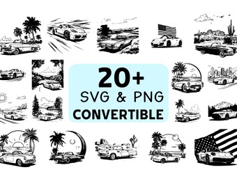 Pacote de arquivos SVG e PNG para carros conversíveis, silhueta de carro conversível, arquivos de corte para Cricut