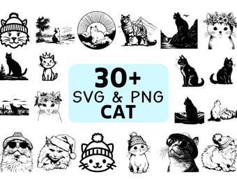 Cat Silhouette SVG PNG Bundle, Cute Kitty Clipart, Pet Lover Cut Files, Feline Vector for Cricut