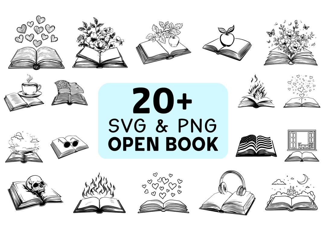 Open Book Silhouette SVG PNG Bundle, Reading Clipart Vector - Etsy