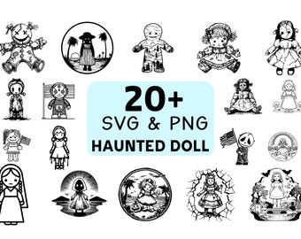 Haunted Doll SVG PNG Bundle, Creepy Horror Doll Clipart, Cricut Cut File