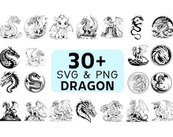 Dragon SVG PNG Bundle, Fantasy Mythical Creature Clipart, Cricut Cut File
