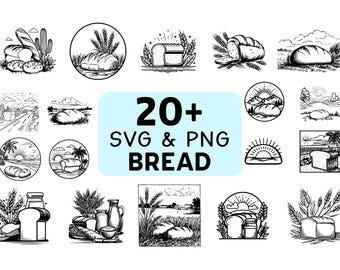 Pacote de imagens SVG e PNG de pão, clipart de pão de forma, vetor de silhueta de padaria.