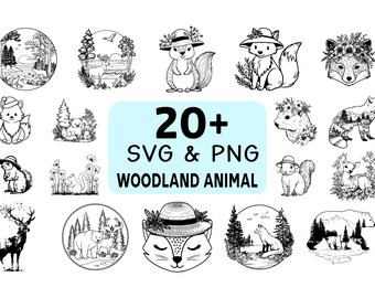 Pacote de imagens SVG e PNG de animais da floresta, clipart de animais da floresta, arquivos de corte para Cricut