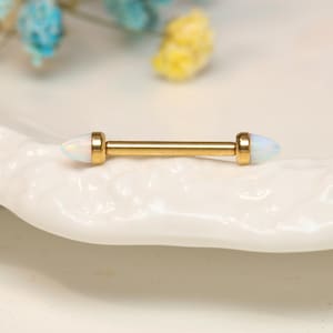 Gold Nipple-Ring White-Opal Internally Threaded Nipple Barbell 14G Nipple-Piercing Jewelry Titanium Nipple-Bar