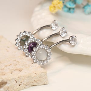 Natural-Stone Belly-Button-Ring Navel Belly-Barbell Stud Titanium 14G 10mm Internal Thread Navel Piercing Jewelry