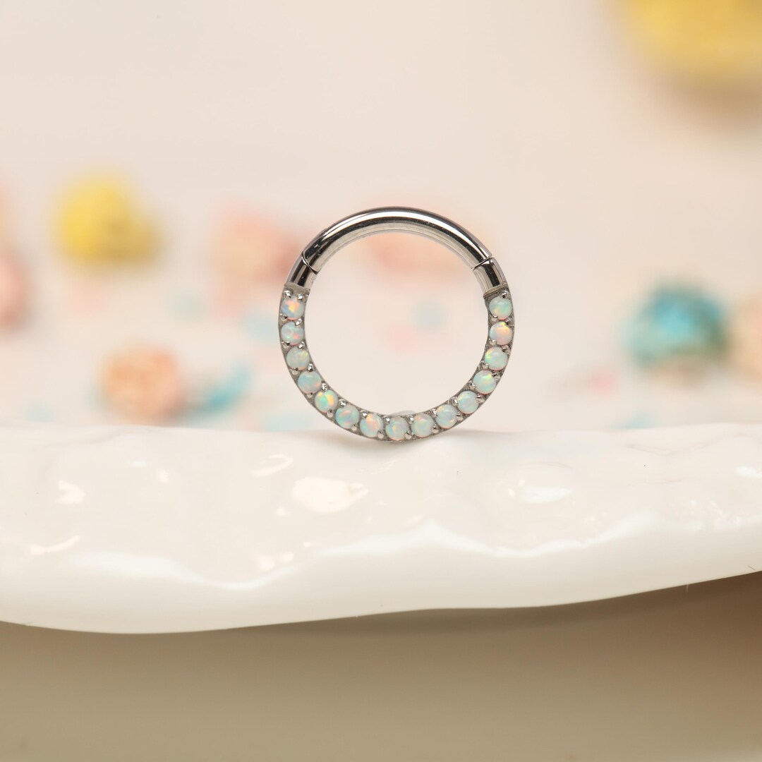 6/8/10mm White Opal Clicker Hoop Surgical Steel Piercing Rings Helix ...