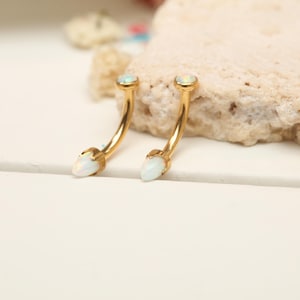 Gold-White Opal Rook Barbell Ring Eyebrow Ring Rook Jewelry Cartilage Piercing Titanium Lip Barbell