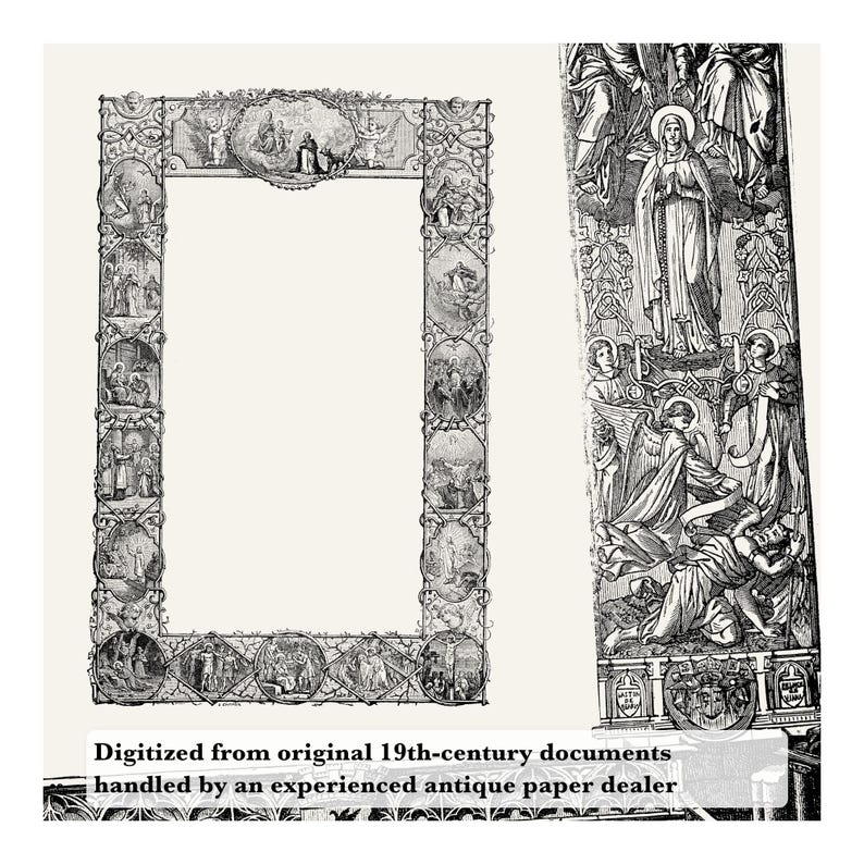 12 Victorian Gothic Religious Frames – Antique French Engraved Borders ...