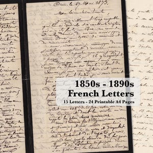 15 complete Franse brieven (1856–1896) – 48 handgeschreven pagina's – 24 afdrukbare A4-vellen – 19e-eeuwse digitale download