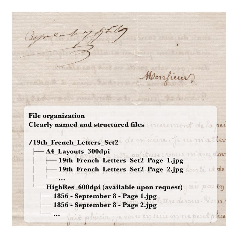 15 Complete French Letters (1856–1896) – 48 Handwritten Pages – 24 A4 ...